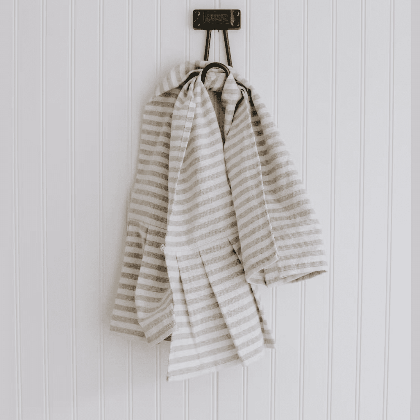Striped Tea Towel with Ruffle - Tan & Cream