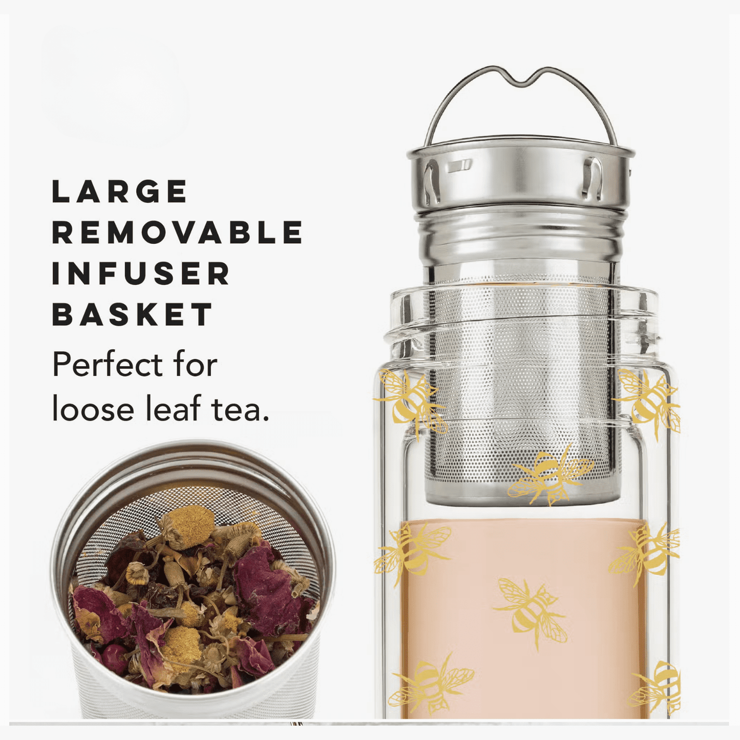 Bee Design Glass Travel Infuser Mug