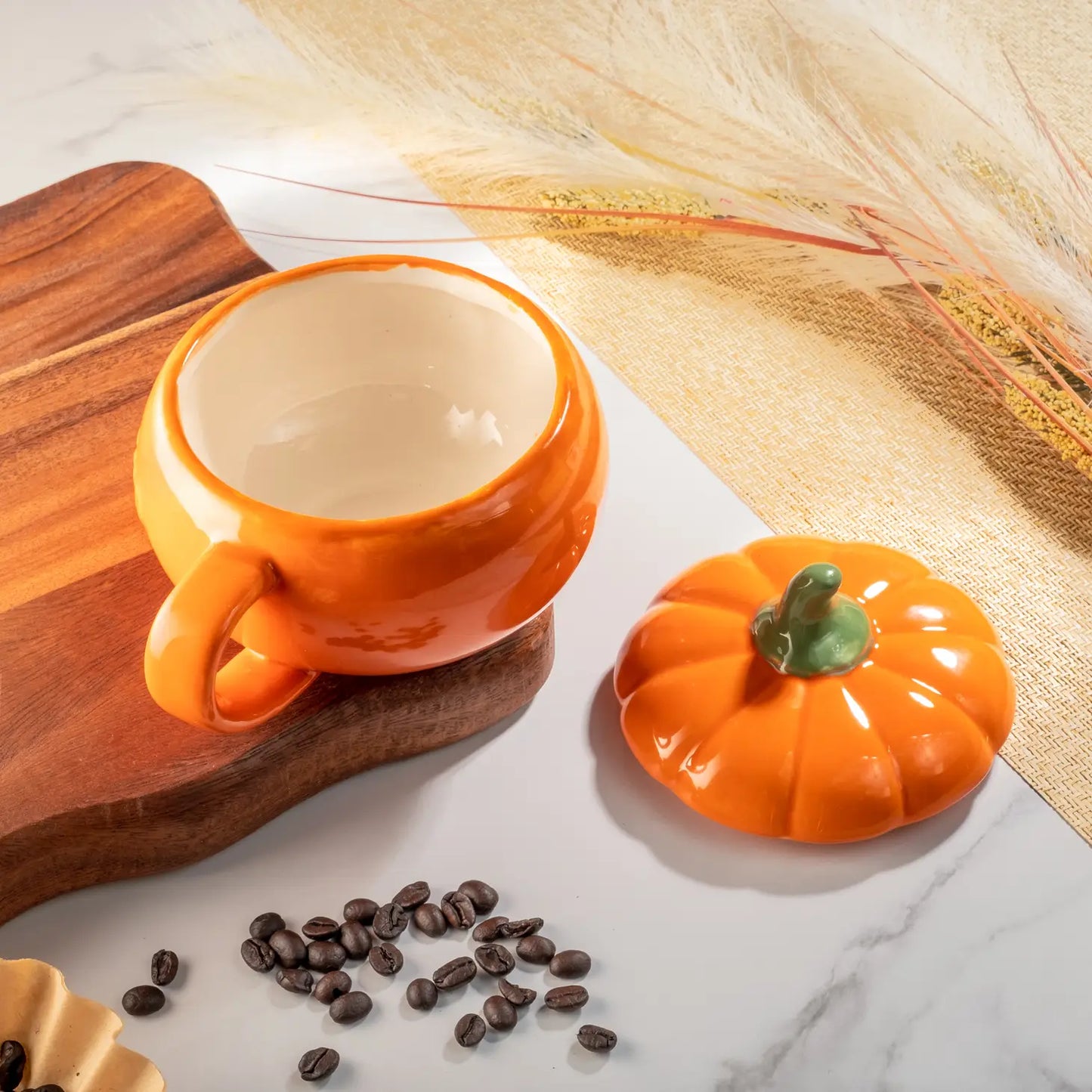 Pumpkin Style Ceramics Coffee Mug with Lid 10OZ