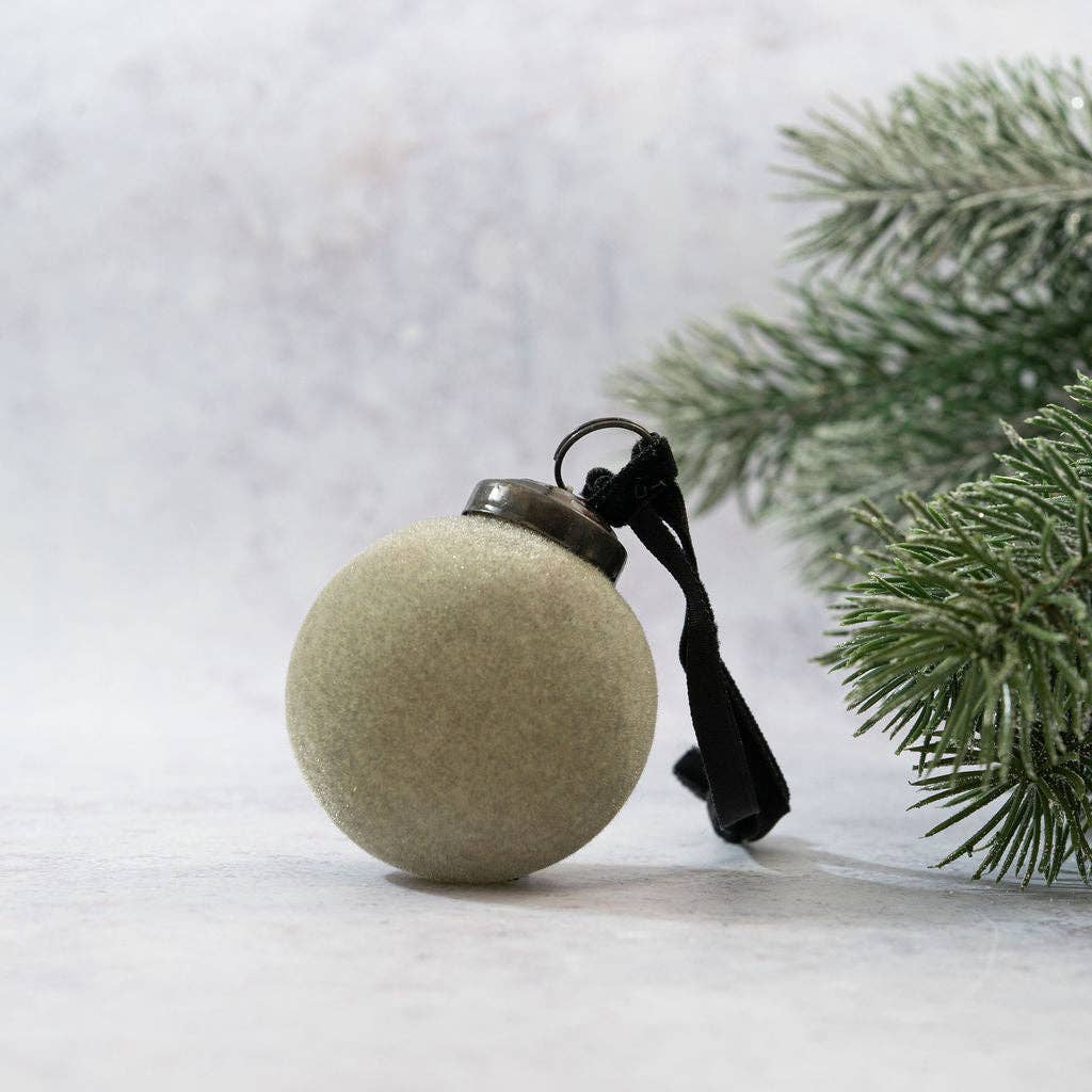 2" Light Sage Velvet Covered Glass Hanging Ornament
