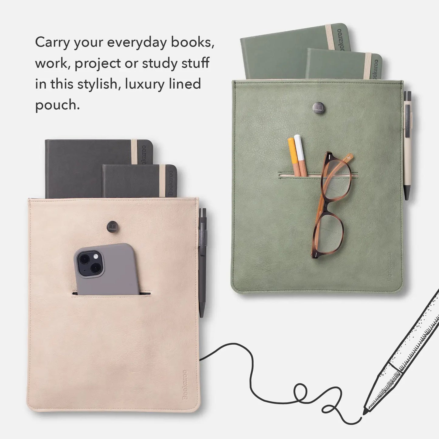Bookaroo Books & Stuff Pouch - Cream & Black