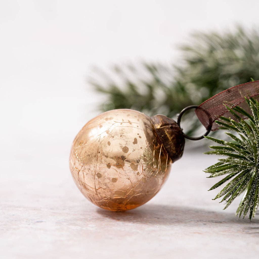 Set of 6 Small 1" Champagne Crackle Glass Balls