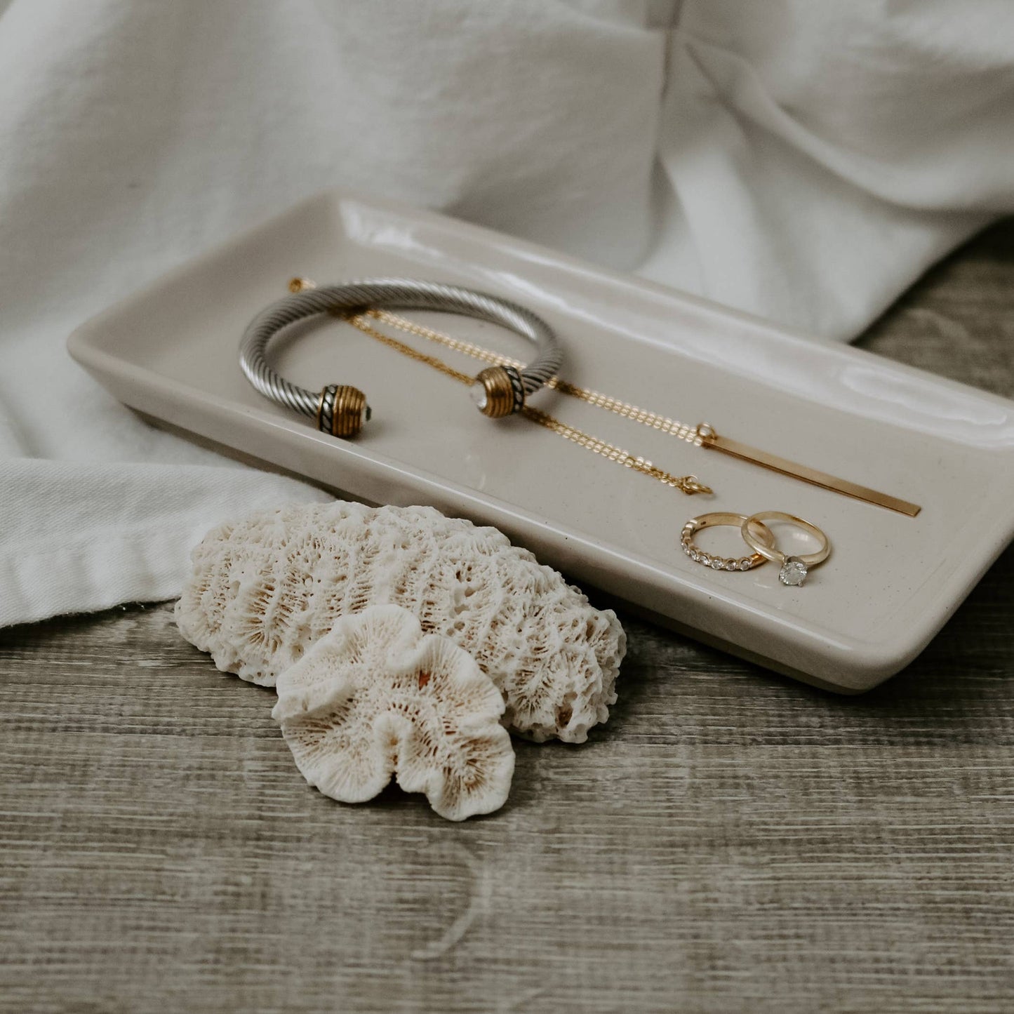 Stoneware Tray - Cream Speckled - 8x4"