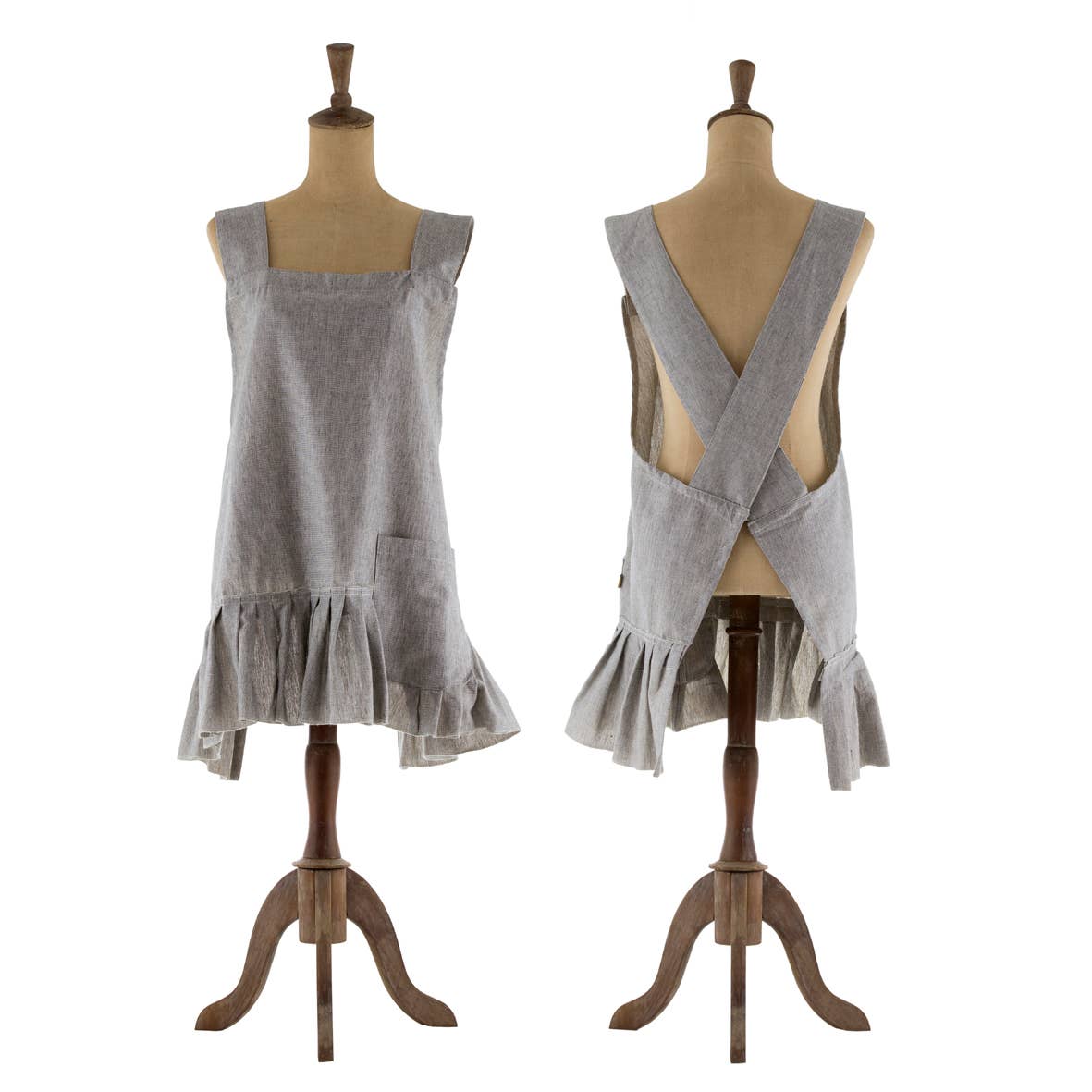 Pinafore Style Apron With Ruffled Hem - Raven