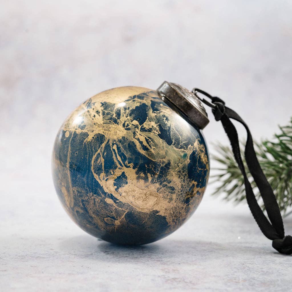 3" Teal Marble Glass Hanging Ornament
