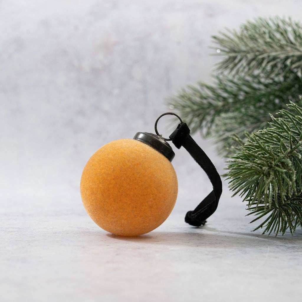 2" Champagne Velvet Covered Glass Hanging Bauble Ornament