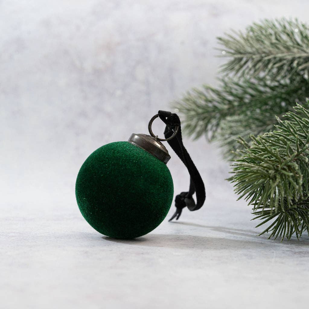 2" Emerald Velvet Covered Glass Hanging Ornament