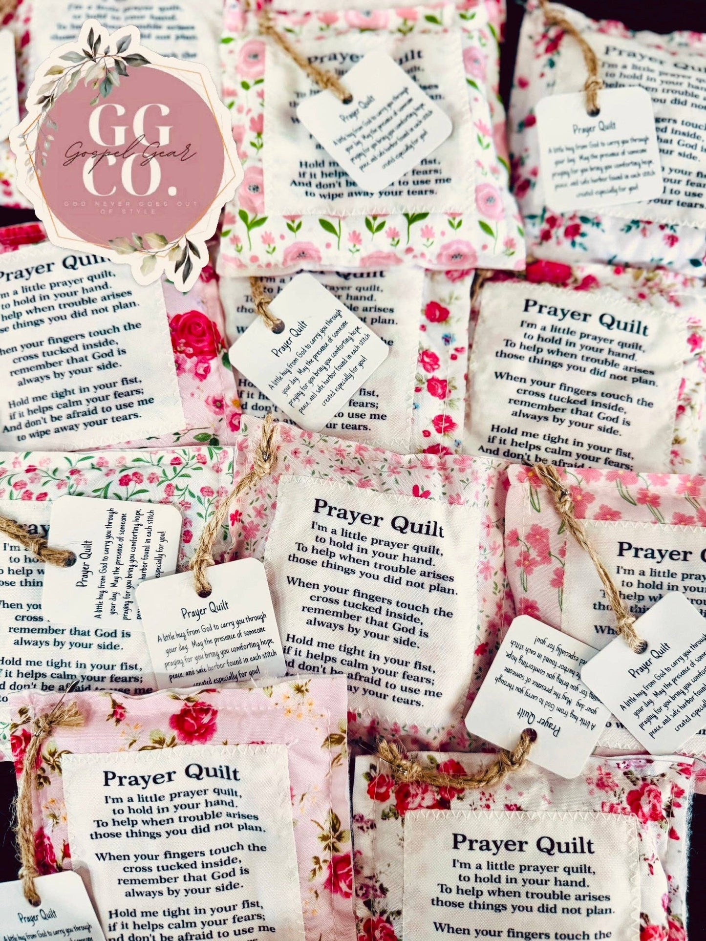 Floral Pink Pocket Prayer Quilt: Square