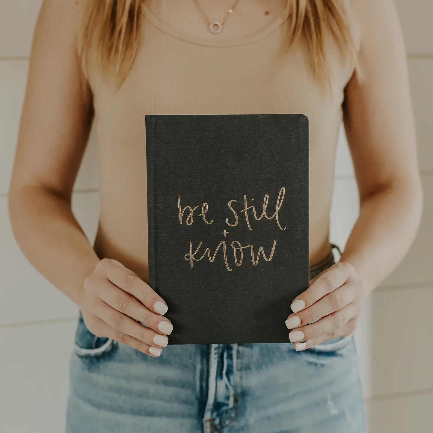 Be Still and Know - Grey and Gold Foil Fabric Journal