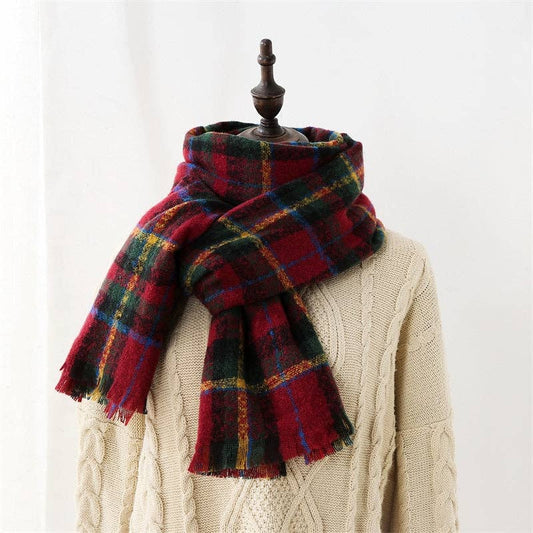 Warm Faux Cashmere - Plaid Print Shawl Scarf