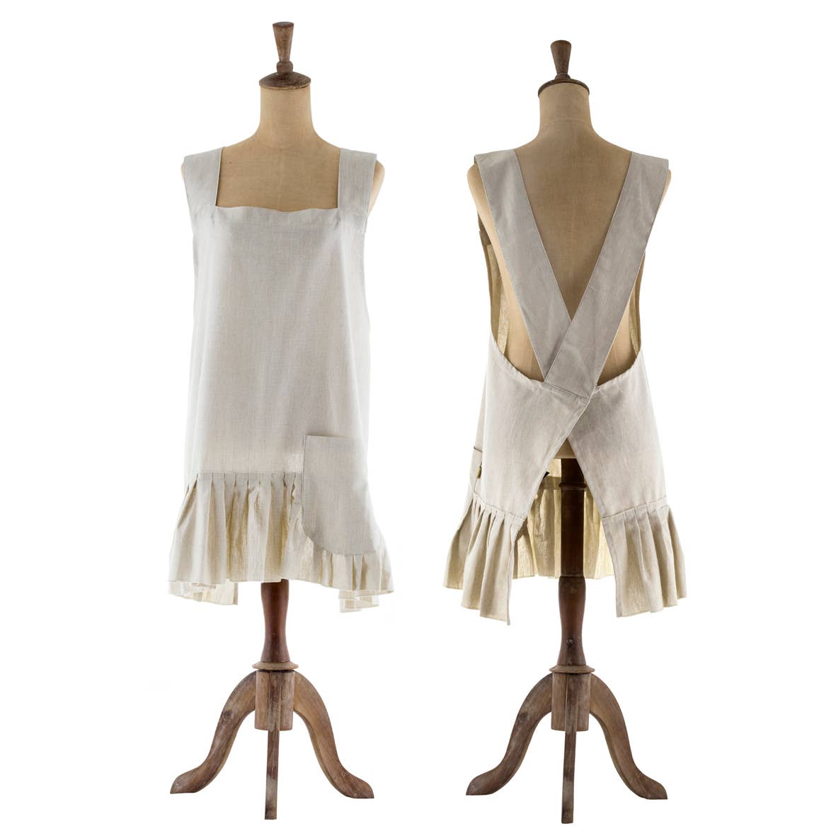 Pinafore Style Apron With Ruffled Hem - Taupe