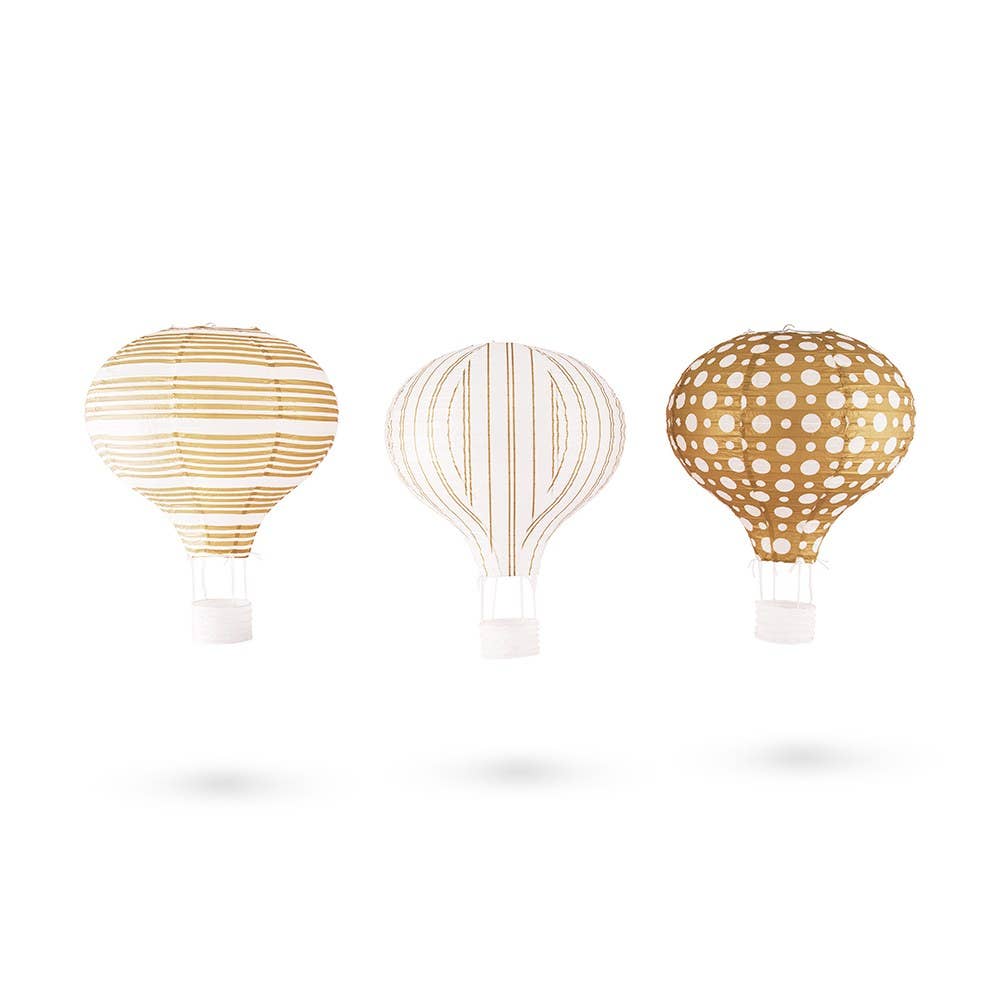 Hot Air Balloon Paper Lantern Set In Gold And White (3)