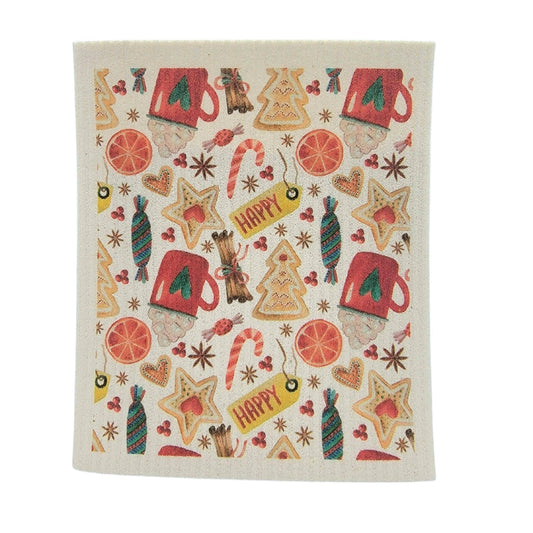 Christmas Cookies & Hot Coco - Swedish Dishcloth