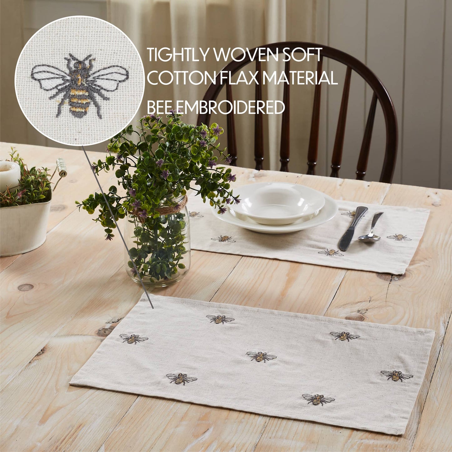 Embroidered Bee Placemat - Set of 6